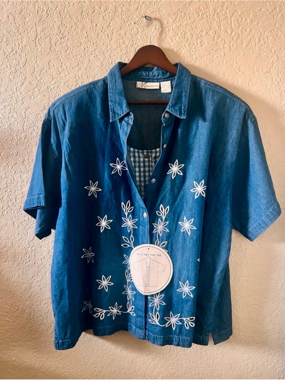 XXL Embroidered Denim Short-Sleeve Shirt - Blue NWT